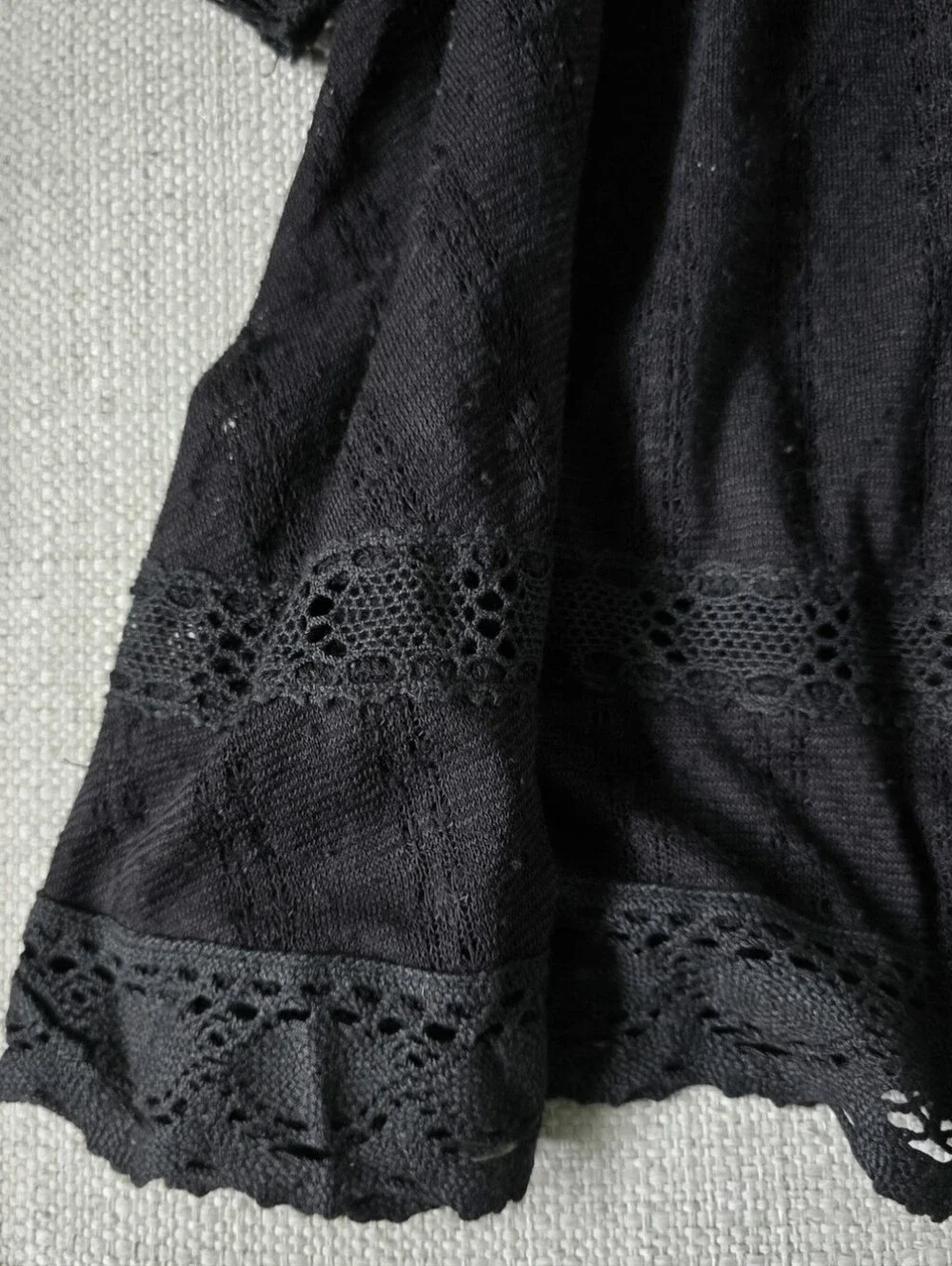 Free People Black Lace Crochet Boho Babydoll Top Small Flowy Peasant Blouse - Picture 3 of 5